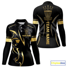 Load image into Gallery viewer, Black and Gold crown Disc golf polo shirts for Women Custom Disc Golf Team jerseys, disc golf gifts NQS10126