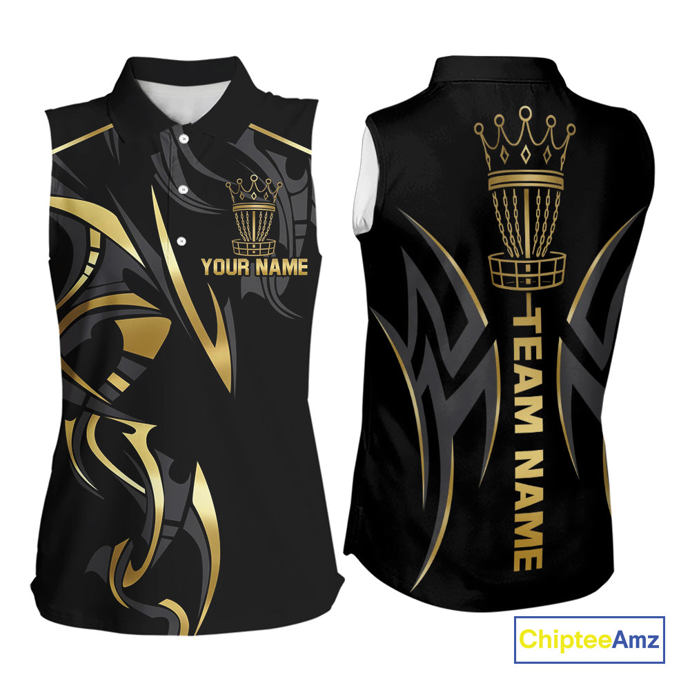 Black and Gold crown Disc golf sleeveless polo shirts Custom Disc Golf Team jerseys, disc golf gifts NQS10126