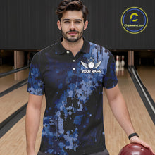 Load image into Gallery viewer, Blue Camo Bowling Polo, Quarter Zip Shirts For Men Custom Bowling Team Jerseys, Gift For Bowlers NQS10454