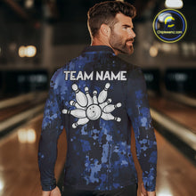 Load image into Gallery viewer, Blue Camo Bowling Polo, Quarter Zip Shirts For Men Custom Bowling Team Jerseys, Gift For Bowlers NQS10454