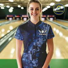 Load image into Gallery viewer, Blue Camo Bowling Polo, Quarter Zip Shirts For Women Custom Bowling Team Jerseys, Gift For Bowlers NQS10454