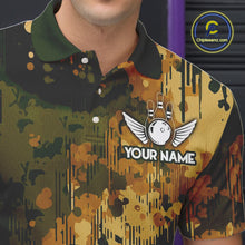 Load image into Gallery viewer, Yellow Camo Bowling Polo, Quarter Zip Shirts For Men Custom Bowling Team Jerseys, Gift For Bowlers NQS10456