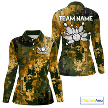 Load image into Gallery viewer, Yellow Camo Bowling Polo, Quarter Zip Shirts For Women Custom Bowling Team Jerseys, Gift For Bowlers NQS10456