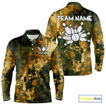 Load image into Gallery viewer, Yellow Camo Bowling Polo, Quarter Zip Shirts For Men Custom Bowling Team Jerseys, Gift For Bowlers NQS10456