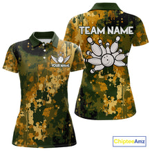 Load image into Gallery viewer, Yellow Camo Bowling Polo, Quarter Zip Shirts For Women Custom Bowling Team Jerseys, Gift For Bowlers NQS10456