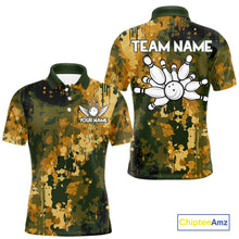 Load image into Gallery viewer, Yellow Camo Bowling Polo, Quarter Zip Shirts For Men Custom Bowling Team Jerseys, Gift For Bowlers NQS10456