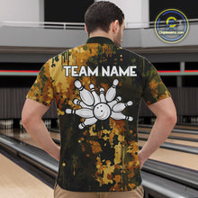 Load image into Gallery viewer, Yellow Camo Bowling Polo, Quarter Zip Shirts For Men Custom Bowling Team Jerseys, Gift For Bowlers NQS10456