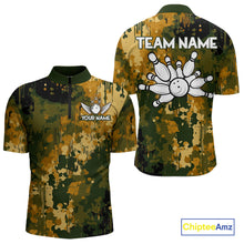Load image into Gallery viewer, Yellow Camo Bowling Polo, Quarter Zip Shirts For Men Custom Bowling Team Jerseys, Gift For Bowlers NQS10456