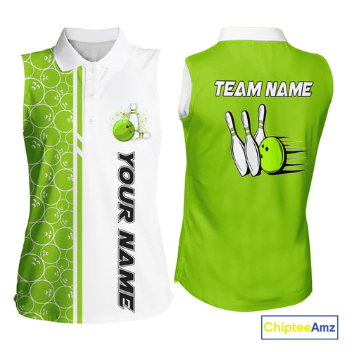 Women Bowling Sleeveless Polo Shirt Custom retro white and green camo vintage ladies bowling jerseys NQS10457