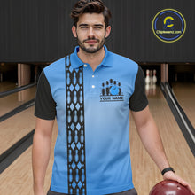Load image into Gallery viewer, Personalized Black and Blue Retro Bowling Polo, Quarter Zip Team Shirts For Men Custom Bowling Gifts NQS10459