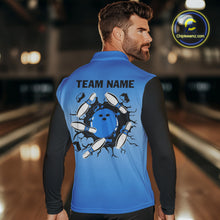 Load image into Gallery viewer, Personalized Black and Blue Retro Bowling Polo, Quarter Zip Team Shirts For Men Custom Bowling Gifts NQS10459