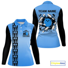 Load image into Gallery viewer, Personalized Black and Blue Retro Bowling Polo, Quarter Zip Team Shirts For Women Custom Bowling Gift NQS10459