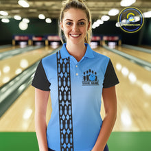 Load image into Gallery viewer, Personalized Black and Blue Retro Bowling Polo, Quarter Zip Team Shirts For Women Custom Bowling Gift NQS10459
