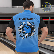 Load image into Gallery viewer, Personalized Black and Blue Retro Bowling Polo, Quarter Zip Team Shirts For Men Custom Bowling Gifts NQS10459