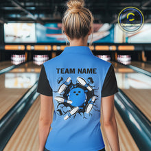 Load image into Gallery viewer, Personalized Black and Blue Retro Bowling Polo, Quarter Zip Team Shirts For Women Custom Bowling Gift NQS10459