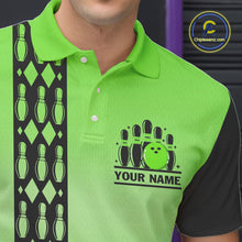Load image into Gallery viewer, Personalized Black and Green Retro Bowling Polo, Quarter Zip Team Shirts For Men Custom Bowling Gifts NQS10460