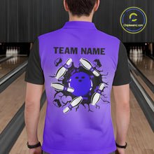 Load image into Gallery viewer, Personalized Black and Purple Retro Bowling Polo, Quarter Zip Team Shirt For Men Custom Bowling Gifts NQS10461