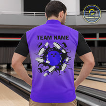 Load image into Gallery viewer, Personalized Black and Purple Retro Bowling Polo, Quarter Zip Team Shirt For Men Custom Bowling Gifts NQS10461