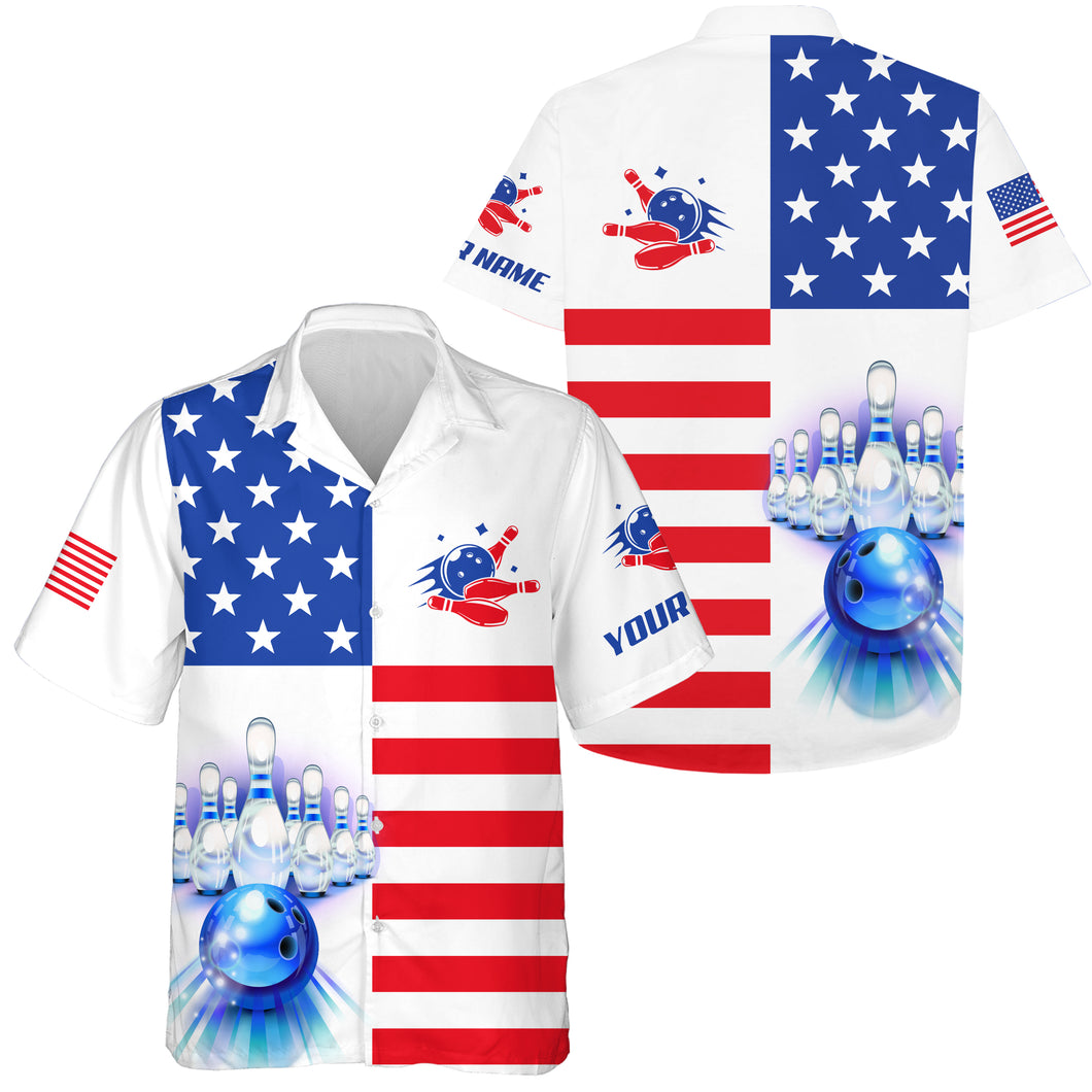 American flag patriotic Bowling Hawaiian shirt, customize button up bowling shirts NQS6384