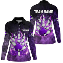 Load image into Gallery viewer, Purple Flame Strike Bowling Shirts For Women Custom Bowling Team League Jerseys, womens bowling shirts NQS8476