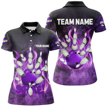 Load image into Gallery viewer, Purple Flame Strike Bowling Shirts For Women Custom Bowling Team League Jerseys, womens bowling shirts NQS8476