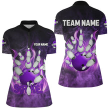 Load image into Gallery viewer, Purple Flame Strike Bowling Shirts For Women Custom Bowling Team League Jerseys, womens bowling shirts NQS8476