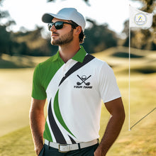 Load image into Gallery viewer, Green and White Men golf polo shirt Custom golf attire for men, gifts for golf lovers NQS10664
