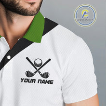 Load image into Gallery viewer, Green and White Men golf polo shirt Custom golf attire for men, gifts for golf lovers NQS10664