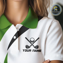Load image into Gallery viewer, Green and White Women golf polo shirt Custom golf attire for ladies, gifts for golf lovers NQS10664