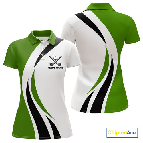 Green and White Women golf polo shirt Custom golf attire for ladies, gifts for golf lovers NQS10664