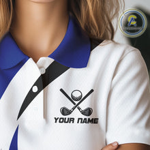 Load image into Gallery viewer, Blue and White Women golf polo shirt Custom golf attire for ladies, gifts for golf lovers NQS10665