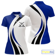 Load image into Gallery viewer, Blue and White Women golf polo shirt Custom golf attire for ladies, gifts for golf lovers NQS10665