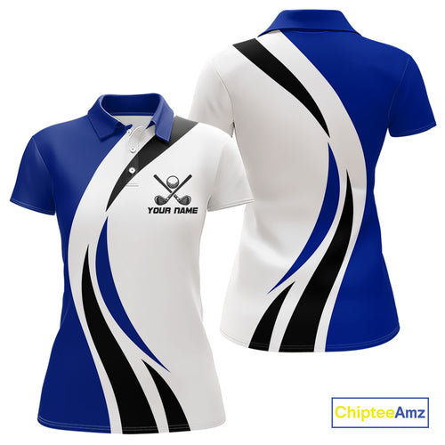 Blue and White Women golf polo shirt Custom golf attire for ladies, gifts for golf lovers NQS10665