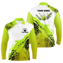 Load image into Gallery viewer, Green grunge Mens Bowling shirts Custom Bowling ball and pins Team league Jerseys, gifts for bowlers NQS8945