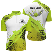 Load image into Gallery viewer, Green grunge Mens Bowling shirts Custom Bowling ball and pins Team league Jerseys, gifts for bowlers NQS8945