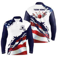 Load image into Gallery viewer, Red, white and blue American Flag Bowling shirts for men Custom patriotic Bowling Team league Jerseys NQS8946