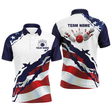 Load image into Gallery viewer, Red, white and blue American Flag Bowling shirts for men Custom patriotic Bowling Team league Jerseys NQS8946