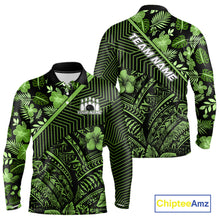 Load image into Gallery viewer, Black and Green tribal pattern Bowling Polo, 1/4 zip Shirts For Men Custom Team Bowling Jerseys NQS11469