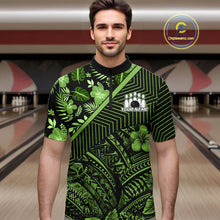 Load image into Gallery viewer, Black and Green tribal pattern Bowling Polo, 1/4 zip Shirts For Men Custom Team Bowling Jerseys NQS11469