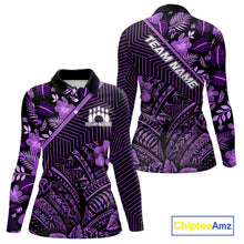 Load image into Gallery viewer, Black and Purple tribal pattern Bowling Polo, 1/4 zip Shirts For Women Custom Team Bowling Jerseys NQS11470