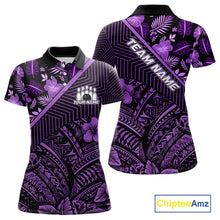 Load image into Gallery viewer, Black and Purple tribal pattern Bowling Polo, 1/4 zip Shirts For Women Custom Team Bowling Jerseys NQS11470