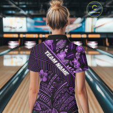 Load image into Gallery viewer, Black and Purple tribal pattern Bowling Polo, 1/4 zip Shirts For Women Custom Team Bowling Jerseys NQS11470