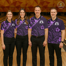Load image into Gallery viewer, Black and Purple tribal pattern Bowling Polo, 1/4 zip Shirts For Women Custom Team Bowling Jerseys NQS11470