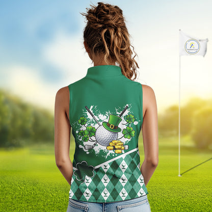 Green argyle pattern St Patrick Sleeveless Golf Polo Golf shirt for Women Custom gifts for the golfer NQS11476