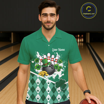 Green argyle pattern St Patrick Hawaiian Bowling Jersey Custom team bowling button up shirt NQS11477