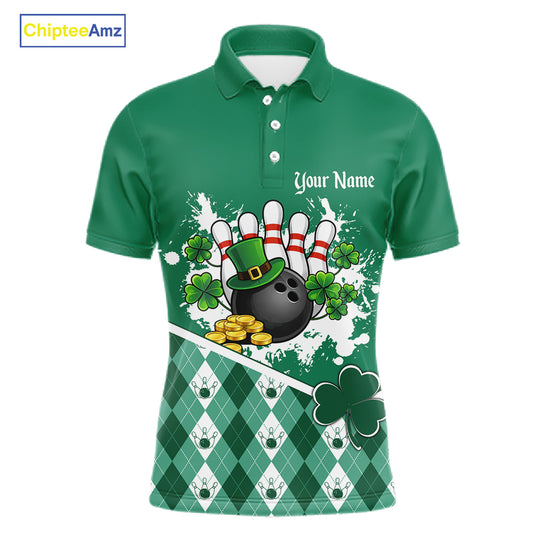 Green argyle pattern St Patrick Bowling Polo, 1/4 zip shirts for Men Custom team bowling jerseys NQS11477