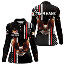 Load image into Gallery viewer, Personalized Black American Flag Flame Eagle Bowling Shirts For Women Custom patriotic bowling jerseys NQS9549