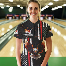 Load image into Gallery viewer, Personalized Black American Flag Flame Eagle Bowling Shirts For Women Custom patriotic bowling jerseys NQS9549