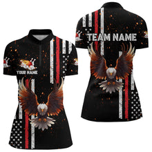 Load image into Gallery viewer, Personalized Black American Flag Flame Eagle Bowling Shirts For Women Custom patriotic bowling jerseys NQS9549