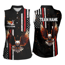 Load image into Gallery viewer, Personalized Black American Flag Flame Eagle Bowling Sleeveless Polo Shirts patriotic bowling jerseys NQS9549